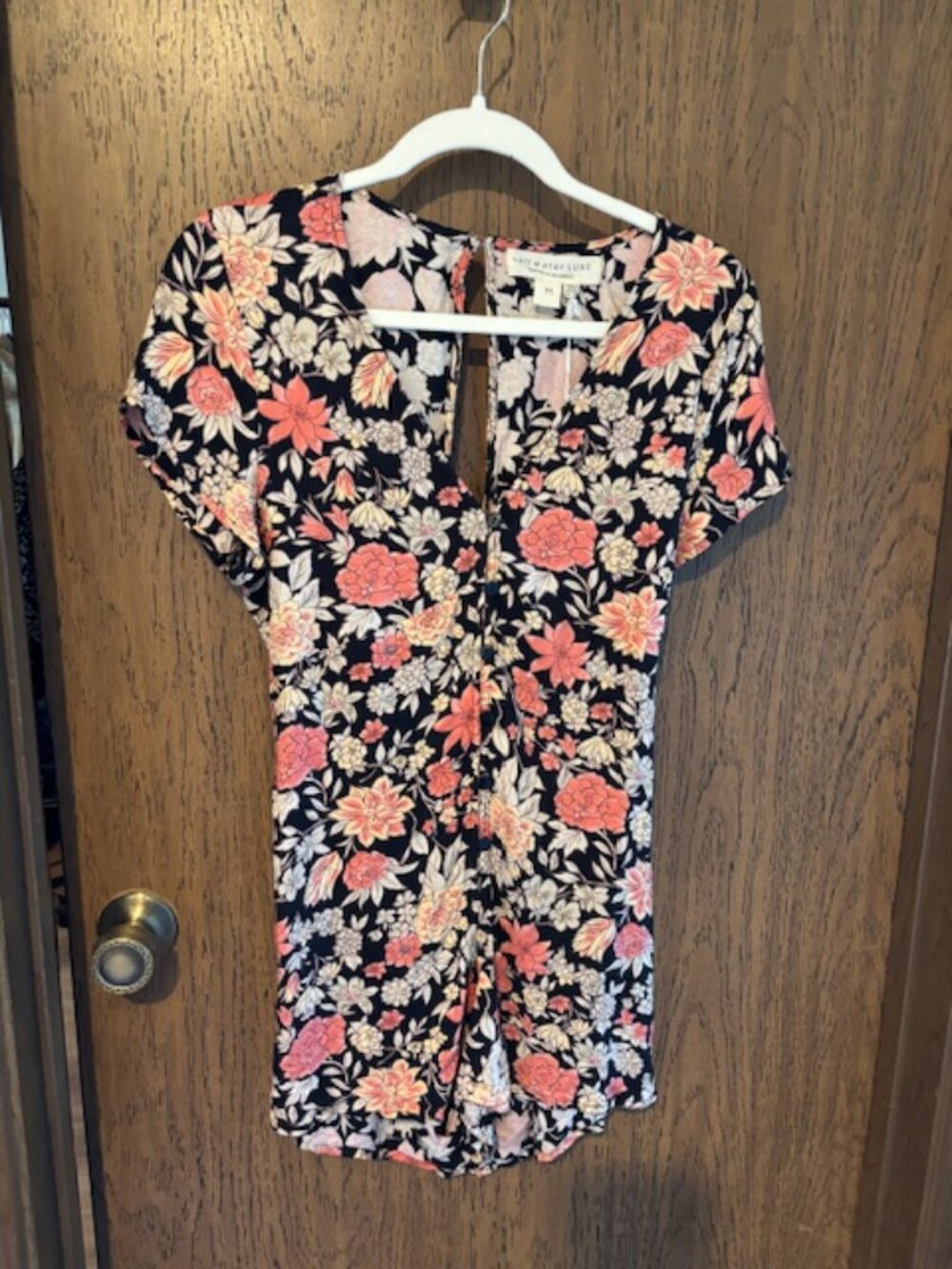 Saltwater Luxe Romper Black Floral Cutout Back Short Sleeve NWT M